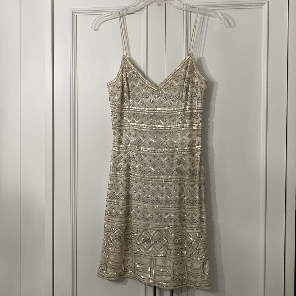 White beaded THEIA cocktail dress